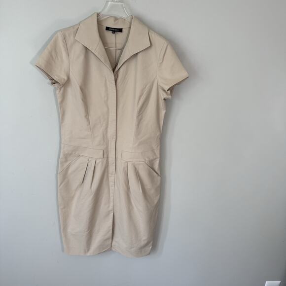 Lafayette 148 New York Zip Front Midi Dress Beige Size 8 Career Office Work READ - Picture 1 of 6